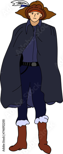 simple cartoon illustration of a wandering man fully dressed in the style of a medieval absolute monarch