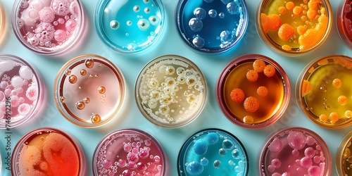 Thriving Diverse Microbial Cultures Creating Colorful Scientific Display. Concept Microbiome Diversity, Colorful Cultures, Scientific Display photo