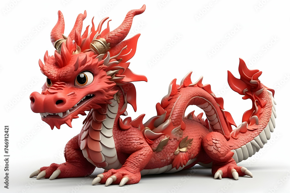 3d render red dragon on white background. 3d render red dragon on white background.
