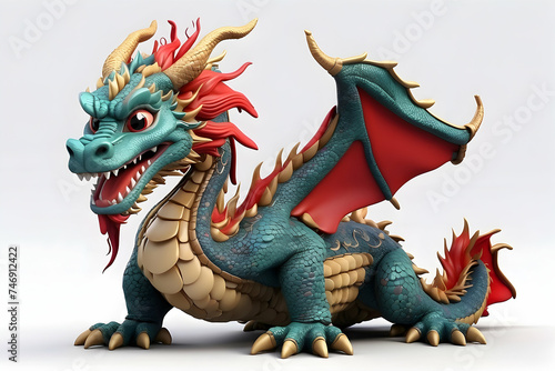 3d render of cute dragon on white background © HeyKun