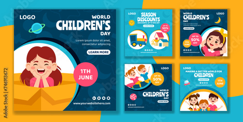 Children Day Social Media Post Flat Cartoon Hand Drawn Templates Background Illustration