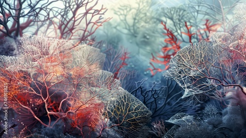 A magnificent sea fan sways gently in the ocean current, its feathery branches resembling an underwater fan.