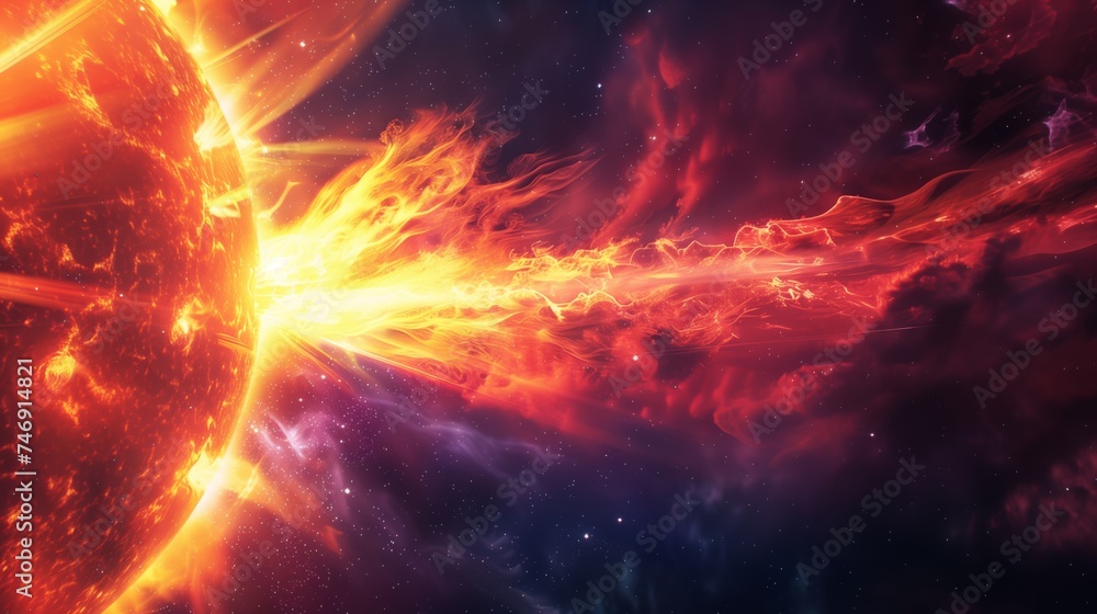 Brilliant Solar Flare Against Starry Nebula Background