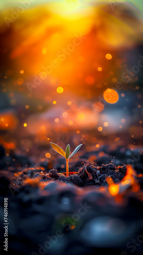 Seedling growing from soil against a sunlight backdrop. New beginnings, New Life, World Environment Day and Earth Day concept.