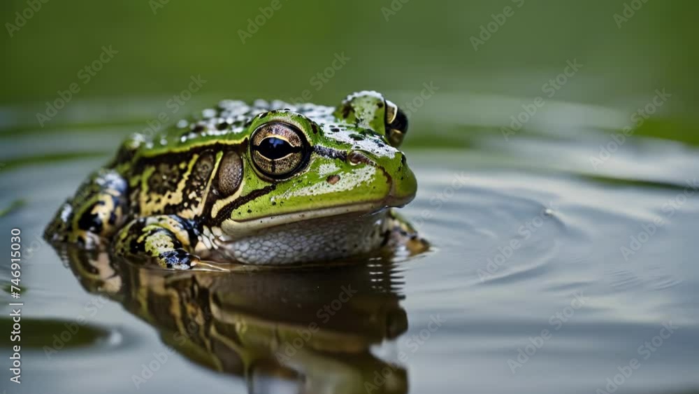 Green frog enjoying its natural habitat in a peaceful pond Green frog enjoying its natural habitat in a peaceful pond