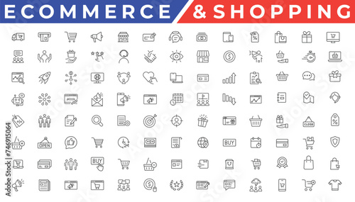 Shopping icons set. E-commerce icon collection. Online shopping thin line icons. Shop icons vector