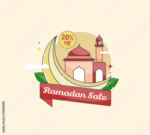 Ramadan special sales template with crescent moon and mosque concept. vector illustration. Ramadan sales. vector ramadan. can be used for buying and selling business purposes