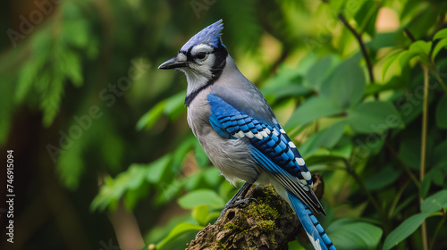 Blue_Jay_perched_in_a_North_American_forest_wildlife © PhotoPhantasm
