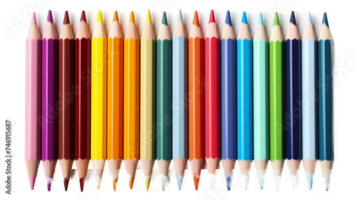 A vibrant collection of colorful pencils, each showcasing its unique hue and texture, against a blank background, devoid of any branding.