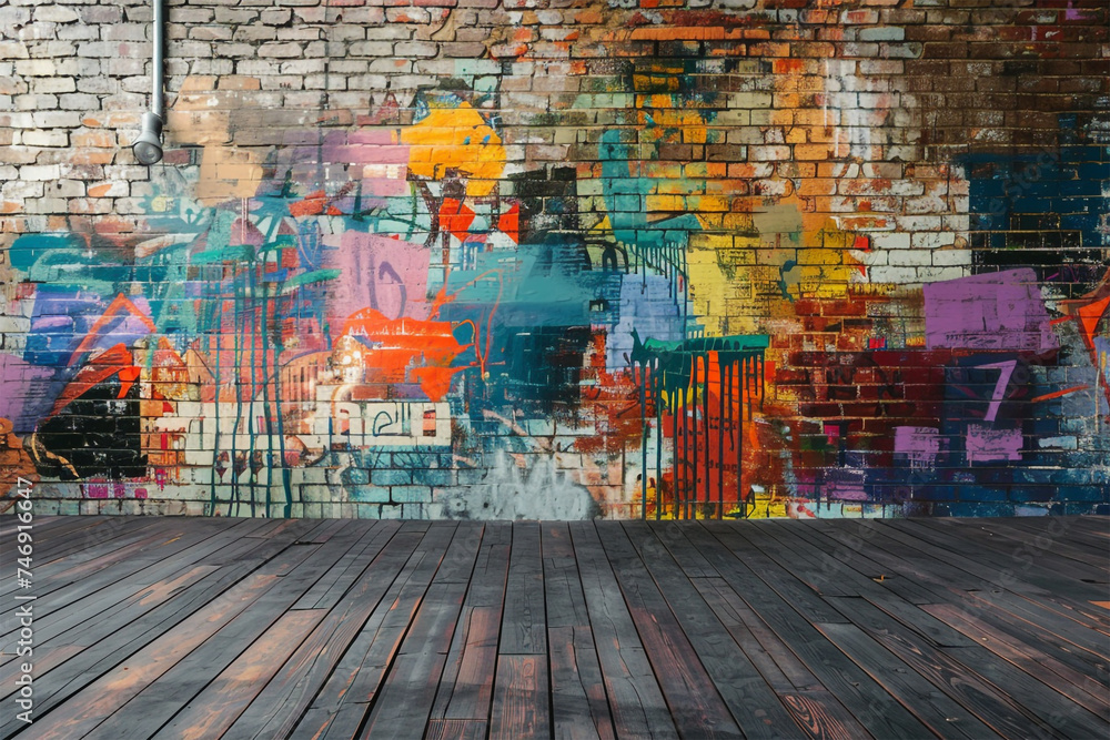Fototapeta premium Graffiti-Kunst: Bemalte Wand für Mockups und Hintergründe