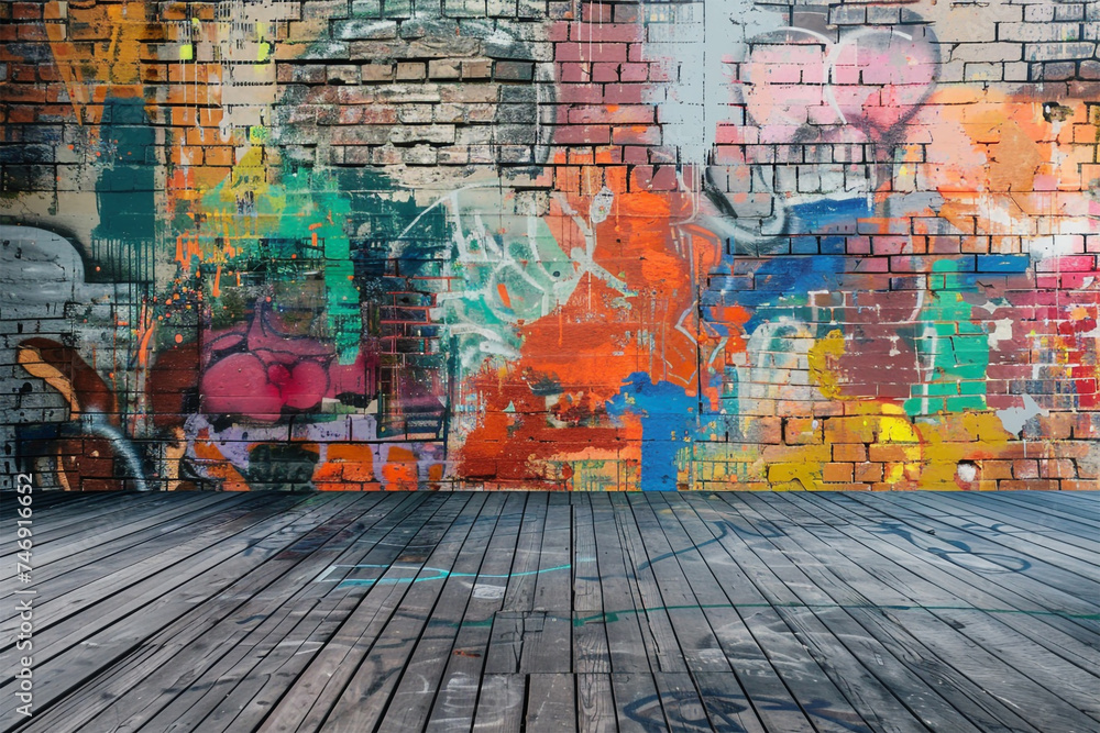 Fototapeta premium Graffiti-Kunst: Bemalte Wand für Mockups und Hintergründe