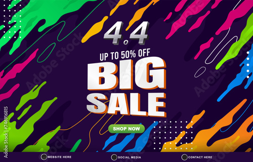 4.4 big sale template banner with blank space for product sale with abstract gradient colorful background design