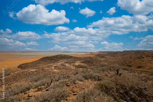 Landscape of the Bah  a Portete with blue sky Natural National Park. Guajira  Colombia. 