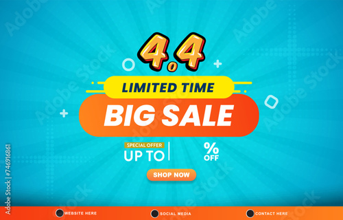 4.4 limited big sale discount template banner with blank space for product sale with abstract gradient blue and orange background design