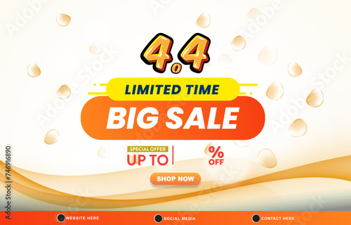 4.4 limited big sale discount template banner with blank space for product sale with abstract gradient white and orange background design
