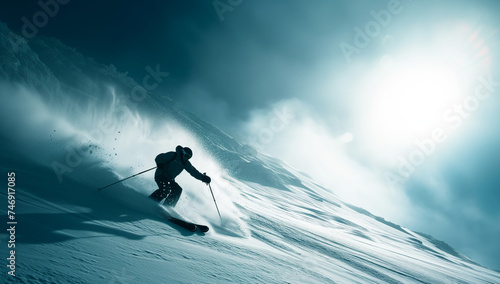 Winter Adventure Skiing Downhill
