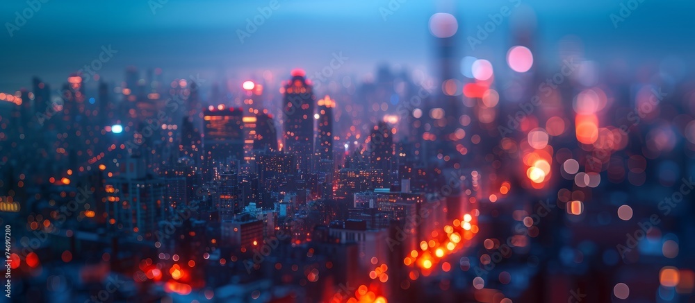 Vibrant Cityscape Illuminated with Colorful Lights and Bright Signs at Night