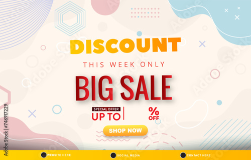 big sale discount template banner with blank space for product sale with abstract gradient white and pink background design