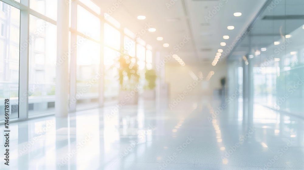 Bright Modern Office Corridor with Blurred Motion