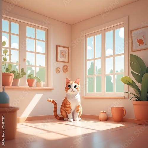 Cute Cartoon cat , Vector illustration on a white background © Saikat