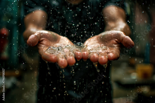 A man catching rain with his hands  generative ai