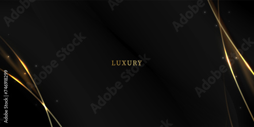 Abstract black and gold lines wave background with light effect