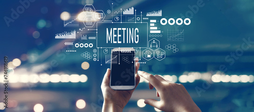 Meeting theme with person using smartphone