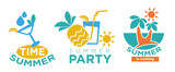 Summer is coming, party time logotypes or emblems