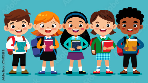 Vector illustration of several student children.