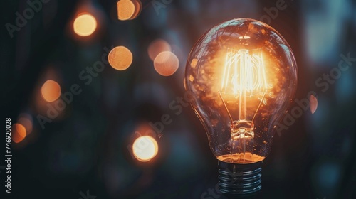 One of Lightbulb glowing among shutdown light bulb in dark area with copy space for creative thinking , problem solving solution and outstanding concept