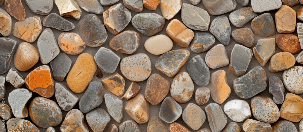 This close-up showcases a rock wall constructed entirely of rocks. The texture and color variations of the rocks are highlighted, creating a rugged and intricate pattern. This close-up showcases a rock wall constructed entirely of rocks. The texture and color variations of the rocks are highlighted, creating a rugged and intricate pattern.