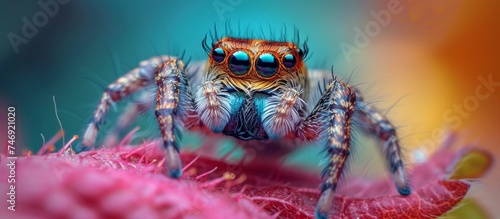Majestic Jumping Spider with Enormous Eyes and Elongated Limbs in Natural Habitat
