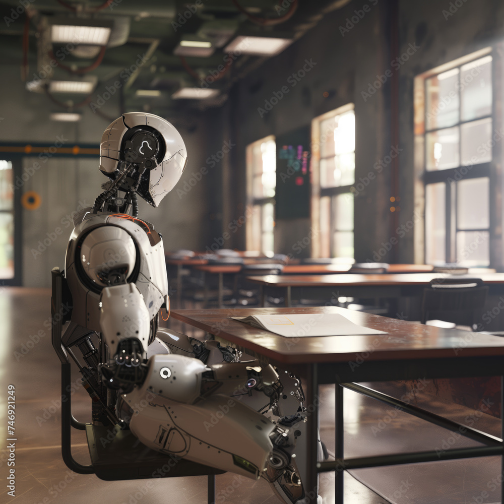 Robot sitting alone in classroom Robot sitting alone in classroom