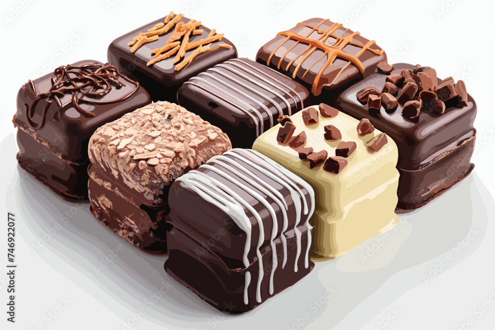a row of delicious chocolate praline shot over a dark reflective surface a row of delicious chocolate praline shot over a dark reflective surface