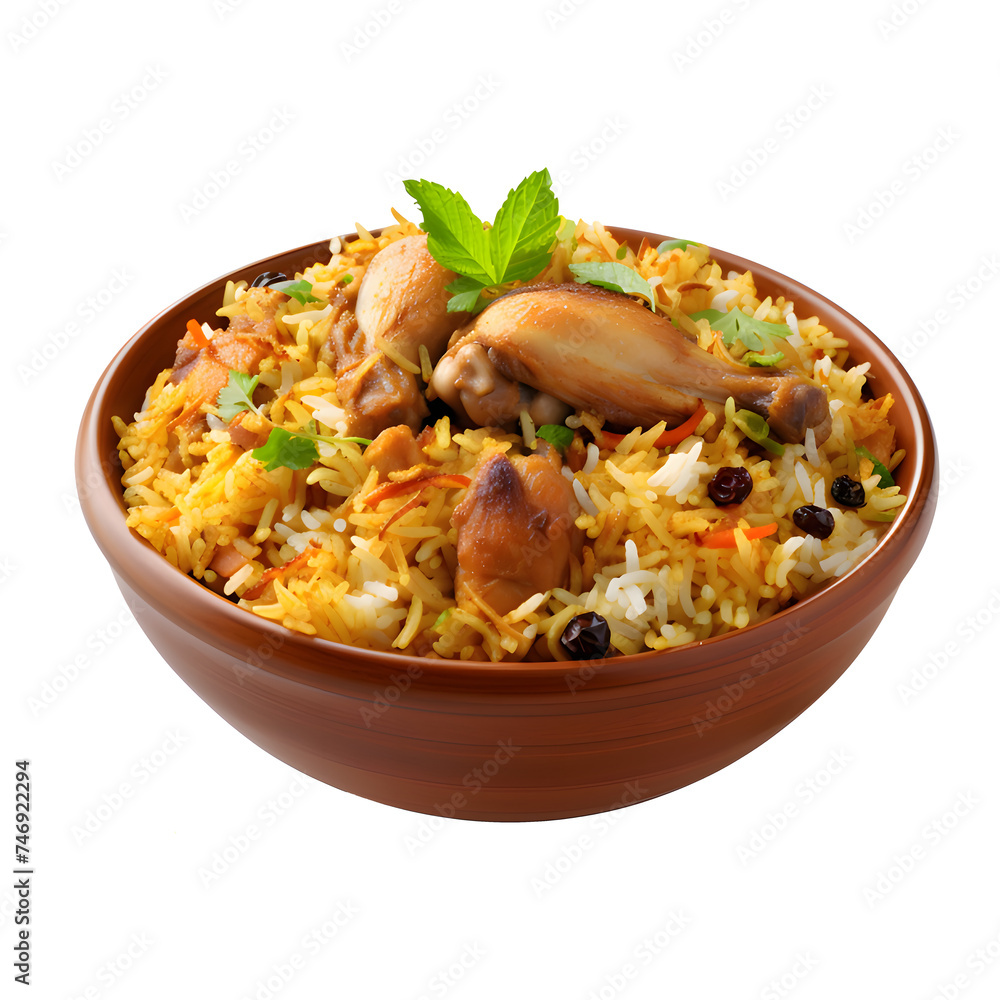 Dum Handi chicken Biryani is prepared in an earthen or clay pot called haandi on white and transparent background Dum Handi chicken Biryani is prepared in an earthen or clay pot called haandi on white and transparent background