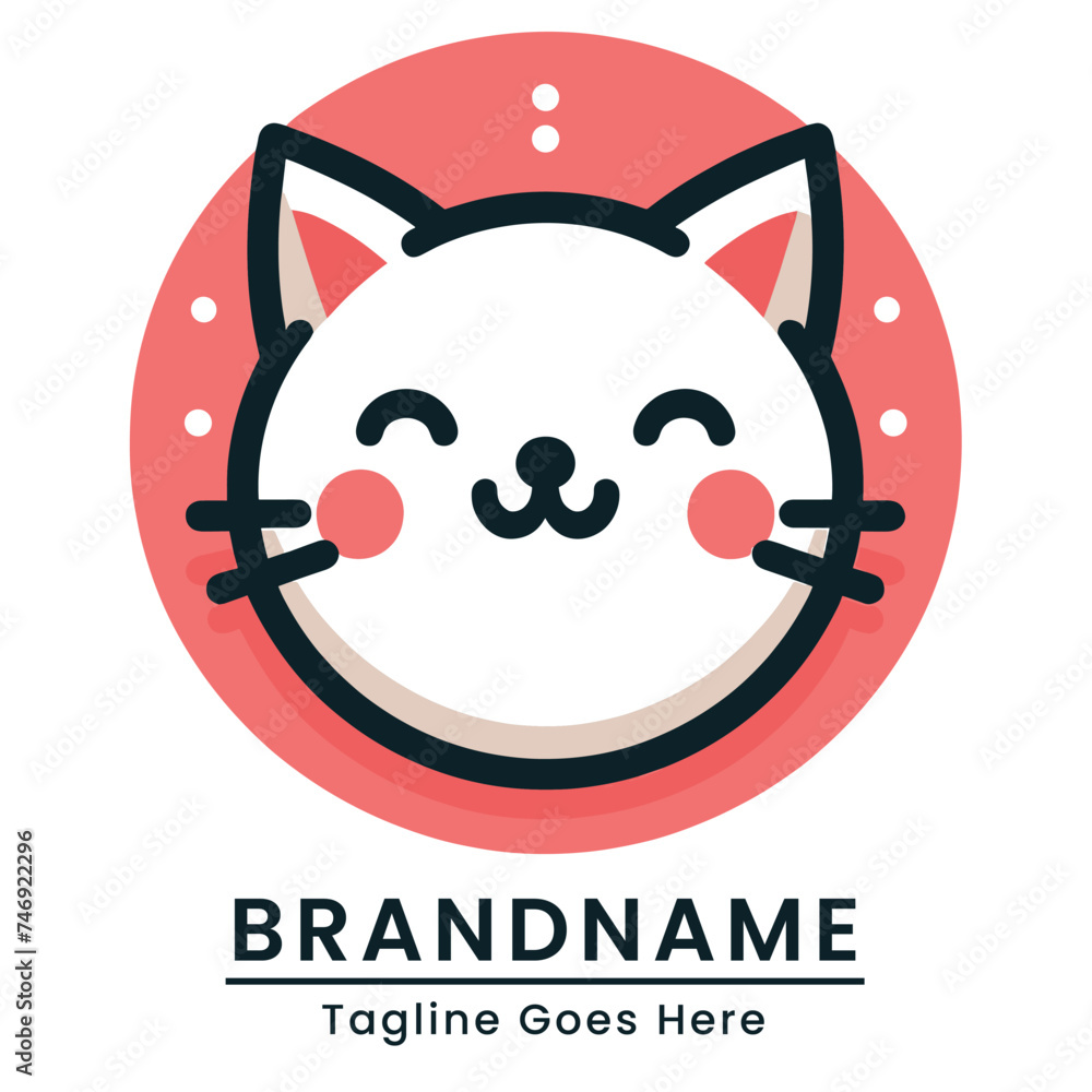 happy cat logo simple pink theme and flat Japanese style color for branding happy cat logo simple pink theme and flat Japanese style color for branding