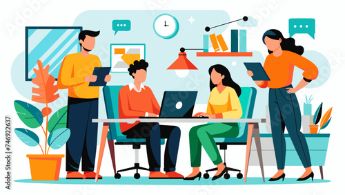 Vector illustration of office staff working together.