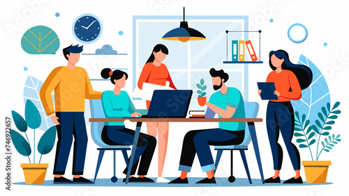 Vector illustration of office staff working together.