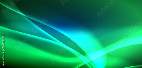 Dynamic waves in ethereal glow of neon lights. Concept merges fluidity of motion with vibrant allure of neon, crafting entrancing backdrop that embodies both vitality and futuristic sophistication