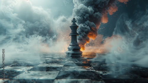 Fierce chess competition Dust and explosion smoke spread everywhere. Ideas for fierce market competition