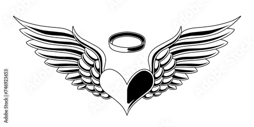 Love heart tattoo with angel wings 