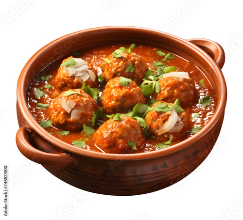 Chinese Cabbage Soup with Minced Pork and meatball in bowl. Thai style clear soup on white and transparent background
