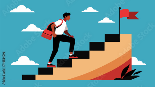 Vector illustration drawing of a student climbing the ladder of success.