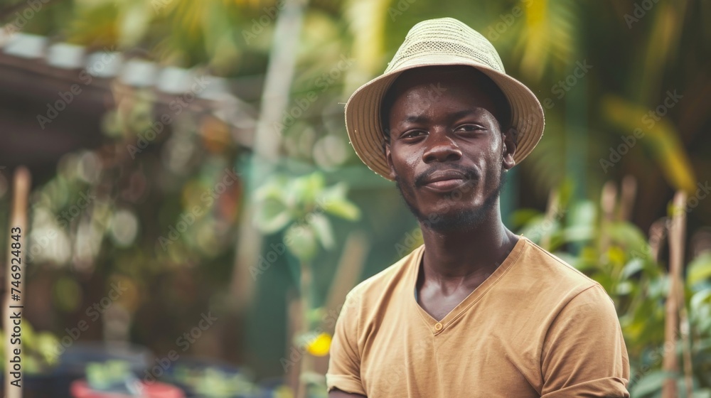 Portrait of young African male farmer or small business owner at plant nursery