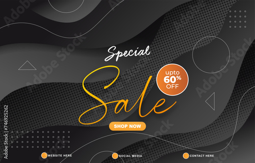 special sale discount template banner with copy space for product sale with abstract gradient black background design