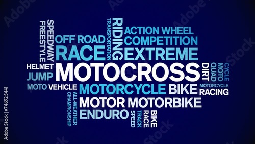 Motocross animated word cloud;text design animation tag kinetic typography seamless loop. photo