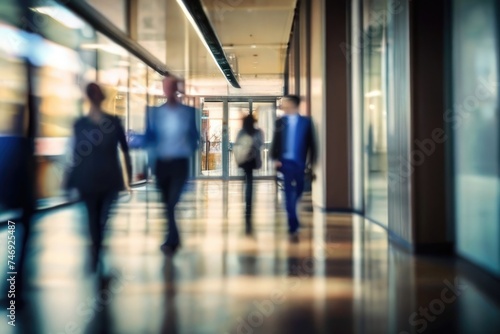 Defocused background of people walking in a modern office building in motion blur © RENDISYAHRUL