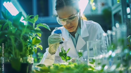 Scientist working in hydroponic greenhouse farm, clean food and food science concept