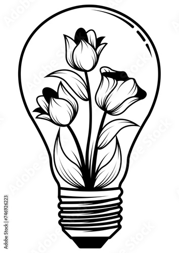 Flower in Lightbulb | Floral Light | Bulb | Rose | Preserved Flower | Floral Bulb | Rosebud | Roses | Tulip Vase | Plant Lamp | Original Illustration | Vector and Clipart | Cutfile and Stencil