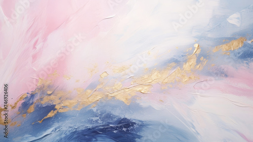 abstract acrylic painting background soft brush strokes in pink, dark blue, aqua and white marble texture style with gold glitter sparkles created with Generative AI Technology
